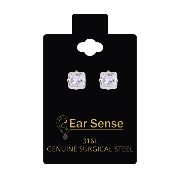 Ear Sense Earrings Medical Stainless Steel Gold-Plated Genuine Zircon Hypoallergenic