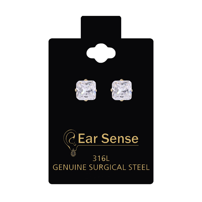 Ear Sense Earrings Medical Stainless Steel Gold-Plated Genuine Zircon Hypoallergenic
