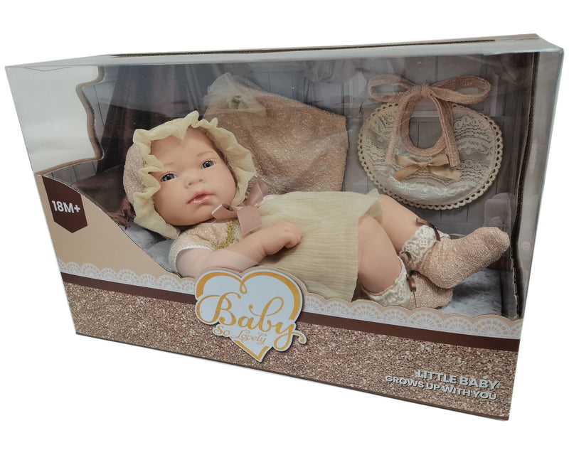 Qisen 37.5 cm Baby Doll with Skirt and Bibs, 1 Piece