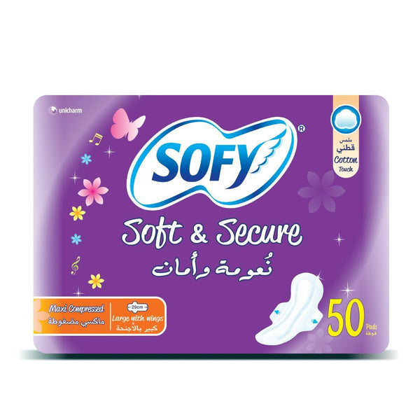 Sofy Soft & Secure Maxi Compressed Pads With Wings, Large, 50 Pieces