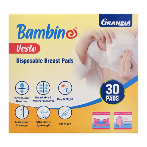Granzia Bambino Vesto Disposable Breast Pads Absorbent Nursing Pads, 30 Pads