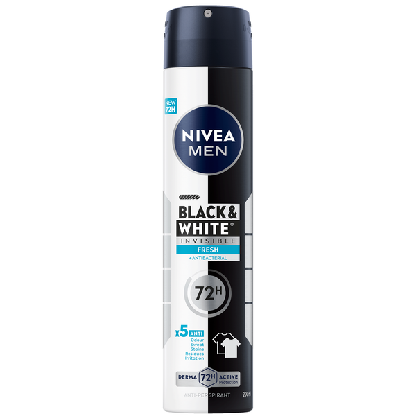 NIVEA MEN Black & White Invisible Antiperspirant Spray 72H Protection Fresh Original 200ml