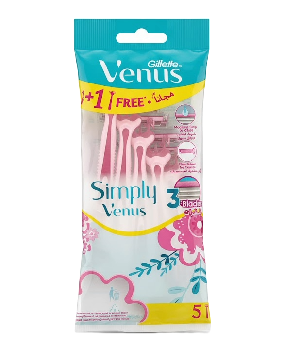 Gillette Venus Simply Women's Razors 3-Blade Moisturizing Strip 4+1 Pack