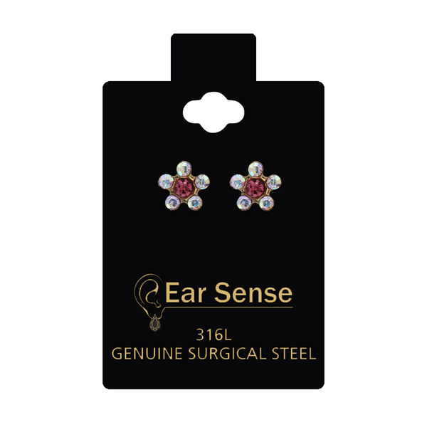 Ear Sense Daisy Earrings, Gold-Plated Rose Design with Genuine Zircon Stones, 1 Pair
