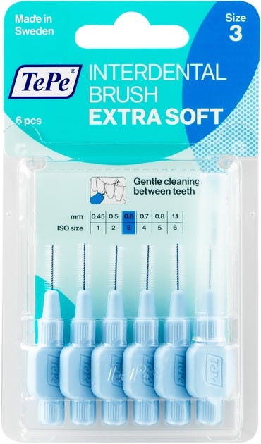 TePe Extra Soft Interdental Brushes Blue 0.6 mm 6 Pieces