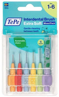 TePe Extra Soft Interdental Brushes, Plastic-Coated Wire, Assorted Colors, 6 Pieces