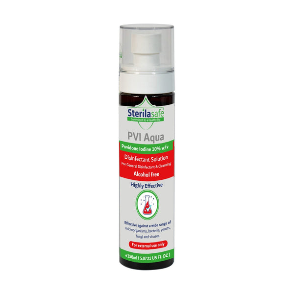 Sterilasafe PVI Aqua Antiseptic Solution Povidone-Iodine 10% 150 ml