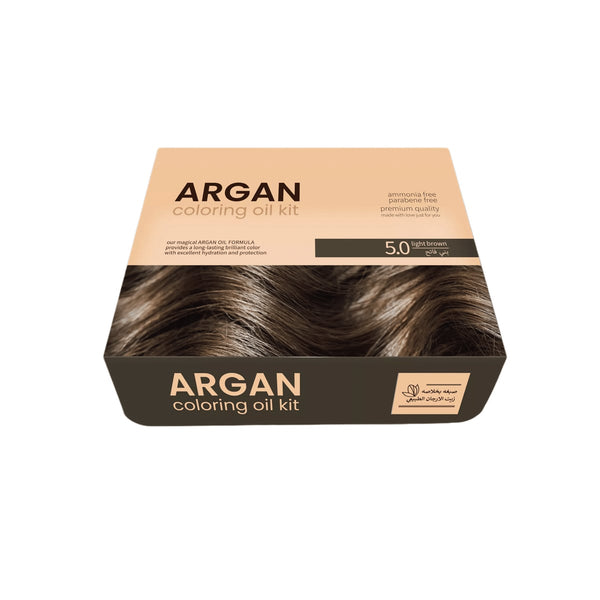 Argan Hair Coloring Oil Kit Permanent Dye Light Brown 5.0 with Argan Oil