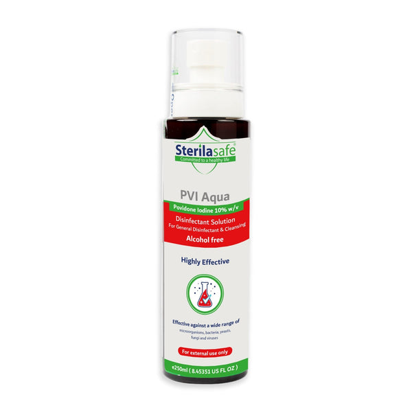 Sterilasafe PVI Aqua Povidone Iodine 10% Solution 250 mL