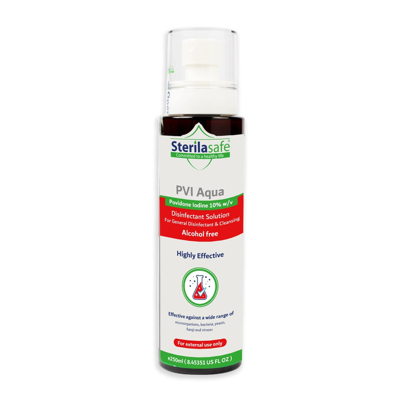 Sterilasafe PVI Aqua Povidone Iodine 10% Solution 250 mL