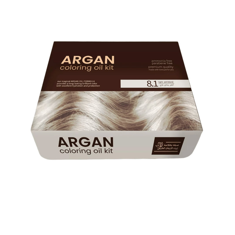 Argan Hair Coloring Oil Kit Permanent Formula Light Ash Blond 8.1