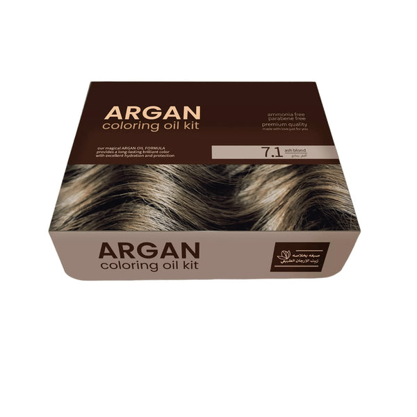 Argan Hair Coloring Oil Kit Permanent Formula 7.1 Ash Blond with Argan Oil