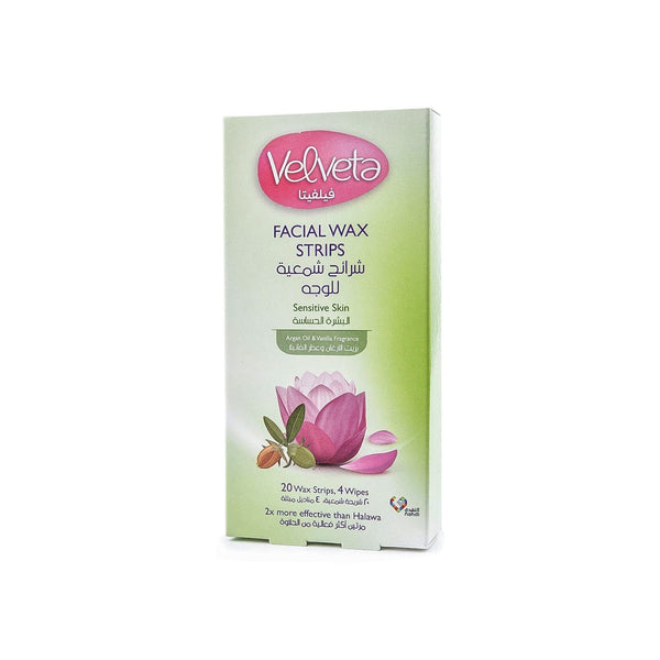 Velveta Facial Wax Strips for Sensitive Skin, Argan & Vanilla, 20 Strips