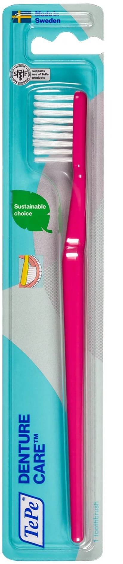 TePe Denture Care Toothbrush, Extra-Long Strong Bristles, 1 Pc