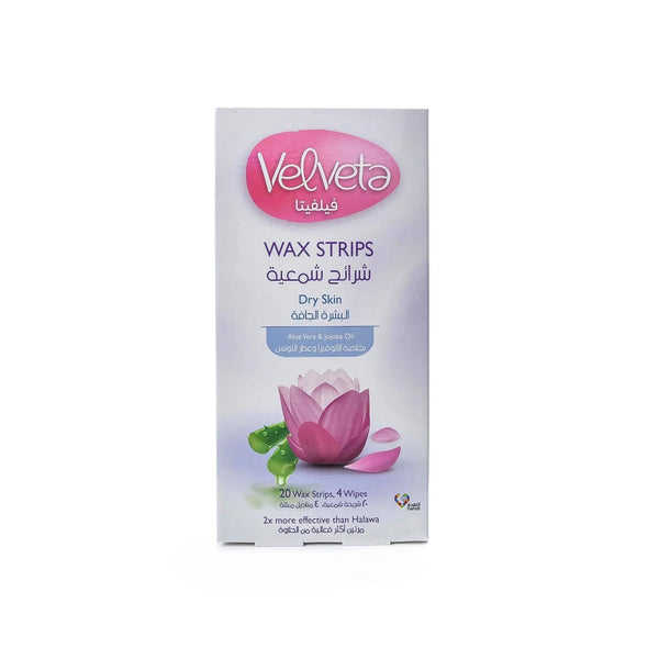 Velveta Body Wax Strips for Dry Skin with Aloe Vera and Jojoba Oil, 20 Strips