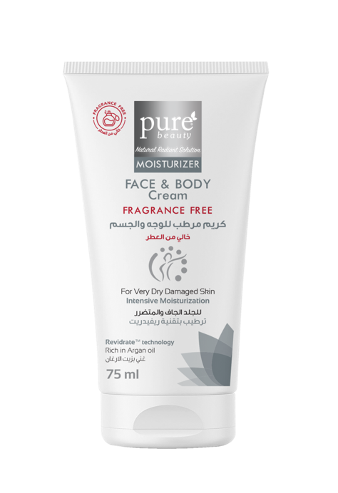 Pure Beauty Face and Body Moisturising Cream Fragrance-Free with Argan Oil, 75 ml