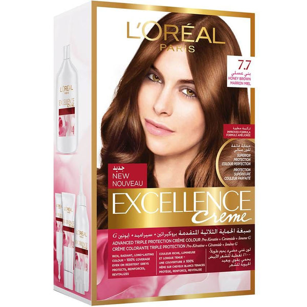 Excellence Hair Color Kit Creme Triple-Care Formula Honey Brown 7.7