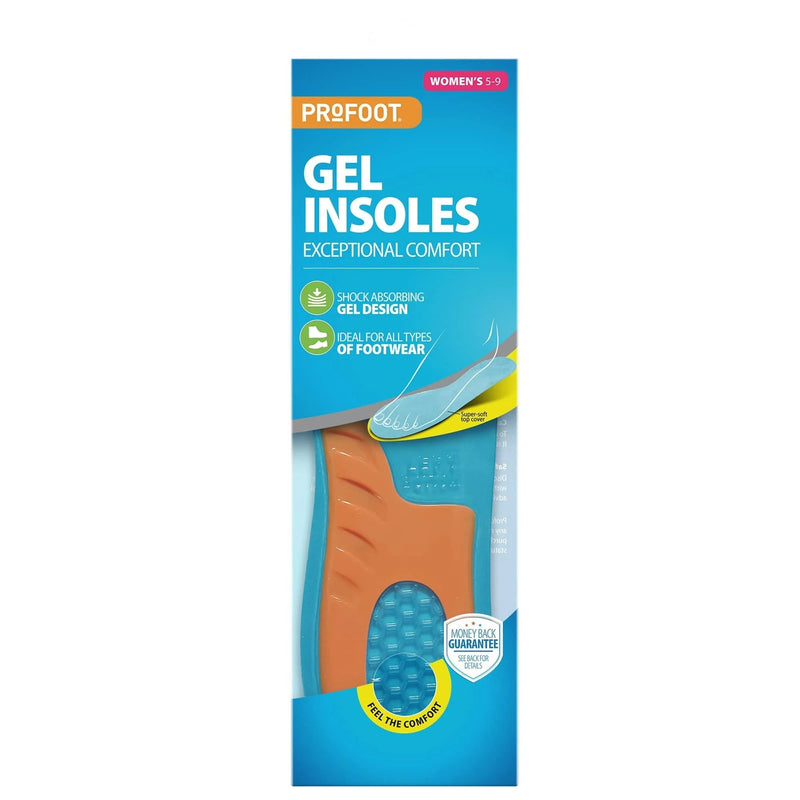 Profoot Gel Insoles Dual-Gel Cushioned Foot Support Women's Size 5-9, 1 Pair