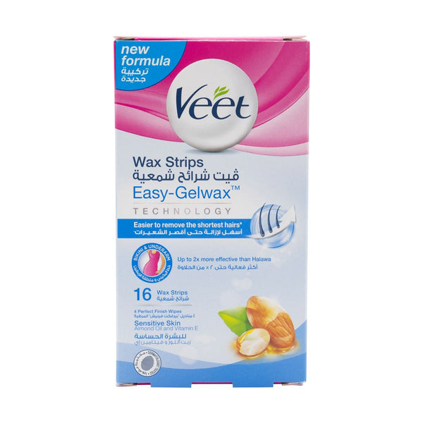 Veet Bikini & Underarm Wax Strips Easy-Gelwax Almond Oil Vitamin E 16 Pieces