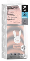Suavinex Huggy Premium Feeding Bottle, Polyamide, Round Slow-Flow Teat, Anti-Colic Valve, Pink, 270 ml