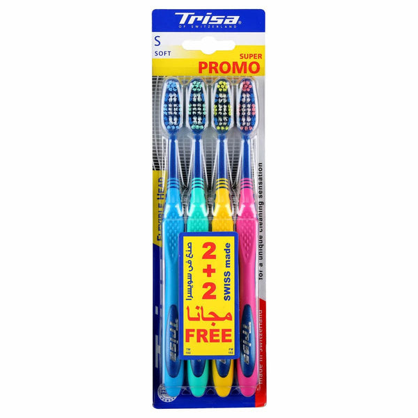 Trisa Flex Head Toothbrushes Soft Bristles 4 Pack