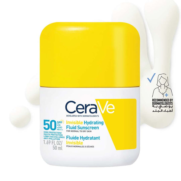 CeraVe Invisible Hydrating Fluid Mineral Sunscreen SPF 50, Niacinamide, 50 ml