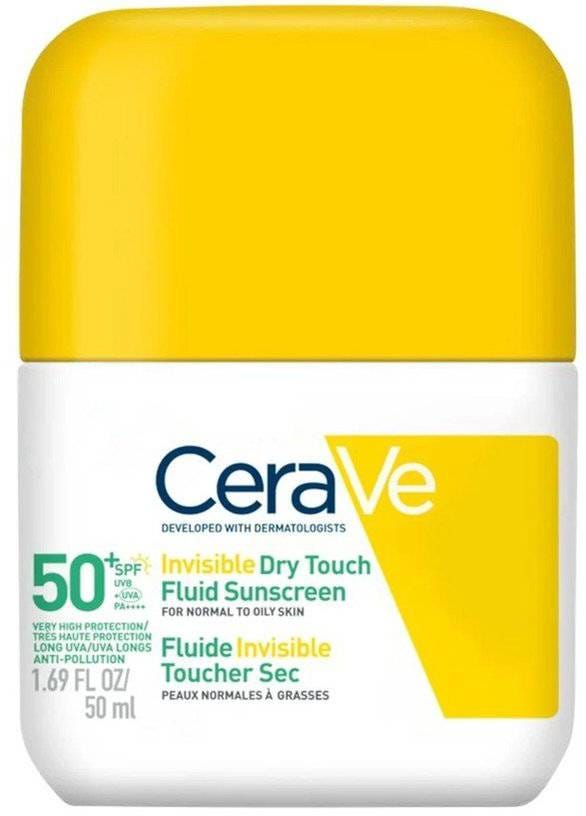 CeraVe Invisible Dry Touch Fluid Sunscreen SPF 50+ Hyaluronic Acid Niacinamide 50ml