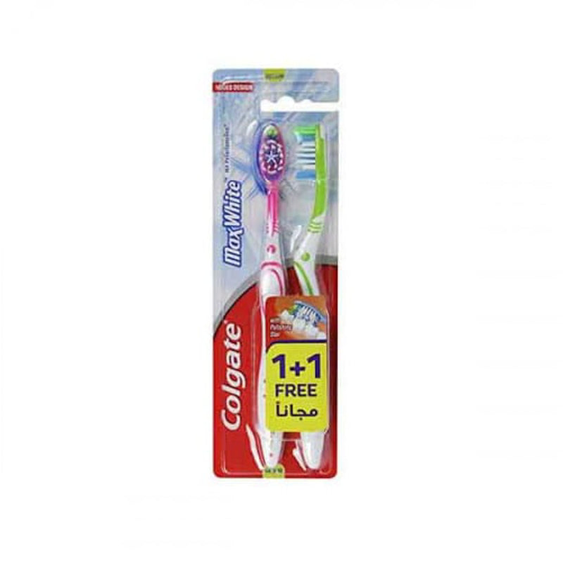 Colgate Max White Medium Toothbrush Dual Pack, Brightening Cleaning, 2 Pieces
