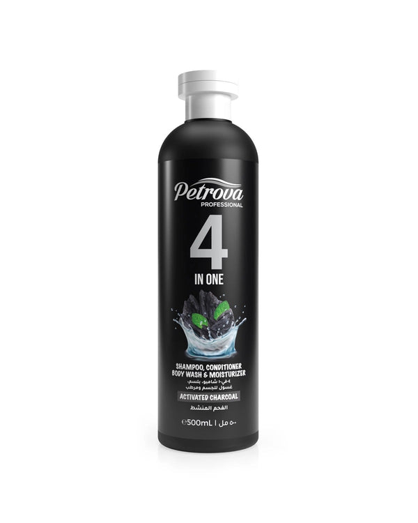 PETROVA Activated Charcoal 4-in-1 Shampoo, Conditioner, Body Wash and Moisturiser 500ml