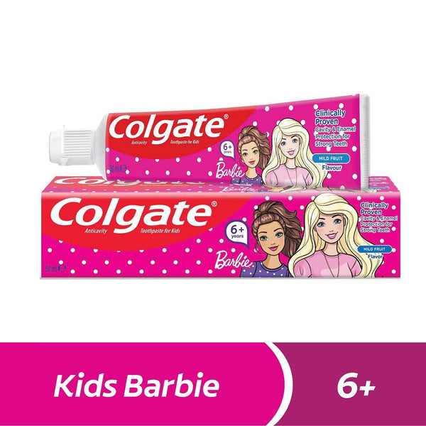 Colgate Kids Barbie Fluoride Toothpaste Mild Mint 1450 ppm, 50 ml, Ages 6+