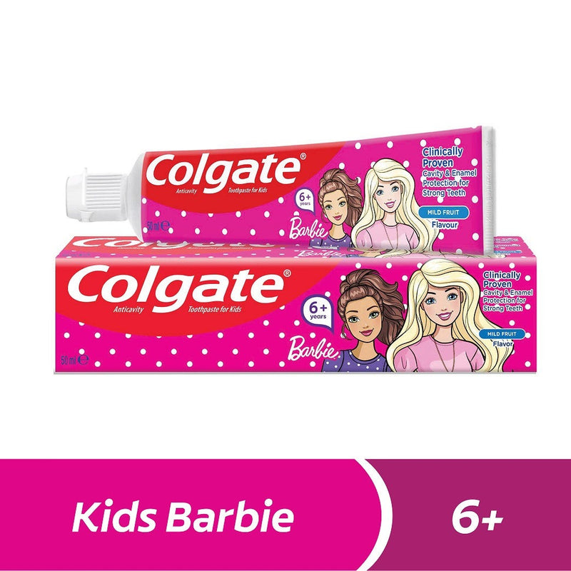 Colgate Kids Barbie Fluoride Toothpaste Mild Mint 1450 ppm, 50 ml, Ages 6+