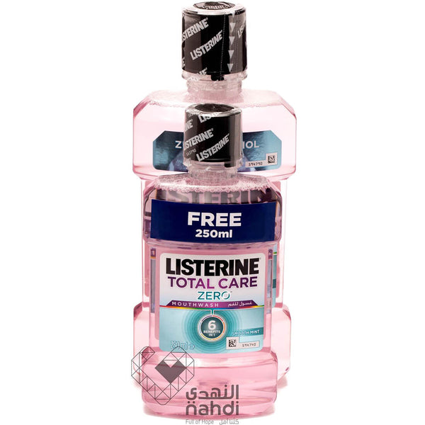 Listerine Total Care Zero Alcohol-Free Mouthwash, Milder Taste, 500 ml + 250 ml Pack