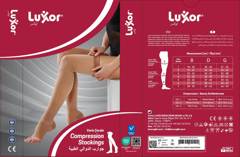 LUXOR Compression Stockings Thigh High Open Toe Beige Size M 810