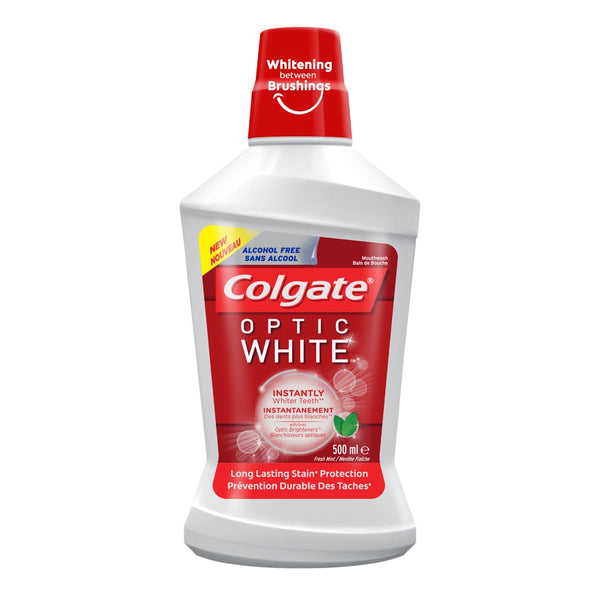Colgate Optic White Alcohol-Free Mouthwash, Surface-Stain Protection, 500 ml
