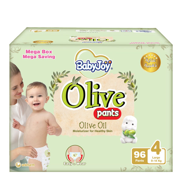 BabyJoy Olive Pants Large Size 4 Pull-Up Diapers, Olive Oil, 96 Pieces