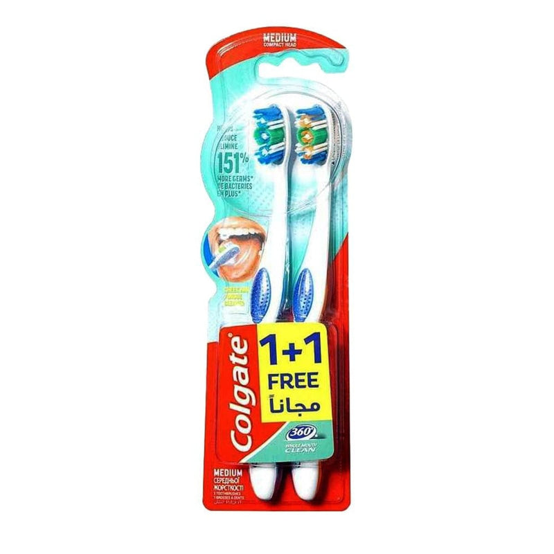 Colgate 360 Deep Clean Medium Soft Toothbrushes, Circular Bristles, 2 Pieces