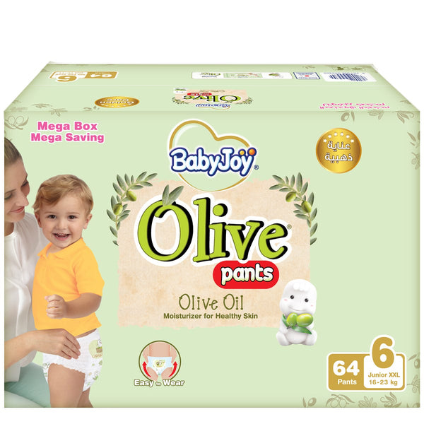 BabyJoy Olive Pants Baby Diapers XXL Size 6 Pull-Up Olive Oil 64 Pieces