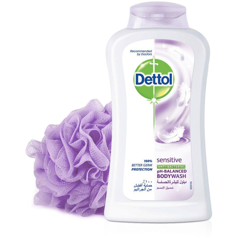 Dettol Sensitive Shower Gel Glycerin pH-Balanced Formula With Loofah 250 ml