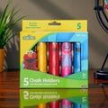 Sesame Street Chalk Holders with Washable Sidewalk Chalk, Refillable, 5-Piece Set