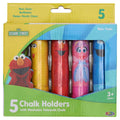 Sesame Street Chalk Holders with Washable Sidewalk Chalk, Refillable, 5-Piece Set