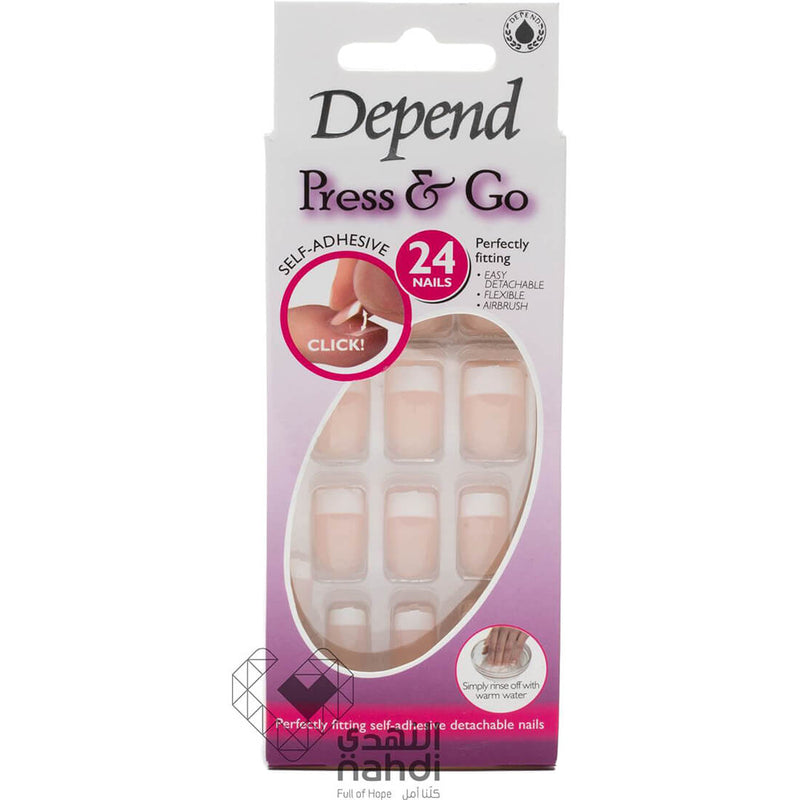 Depend Press&Go Square Artificial Nails Adhesive Included Soft Pink French