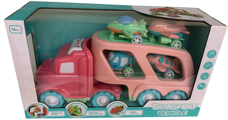 Xin Peng Yu 678A5 Inertia Transport Truck Set, Light and Sound Effects, 4 Sliding Cars