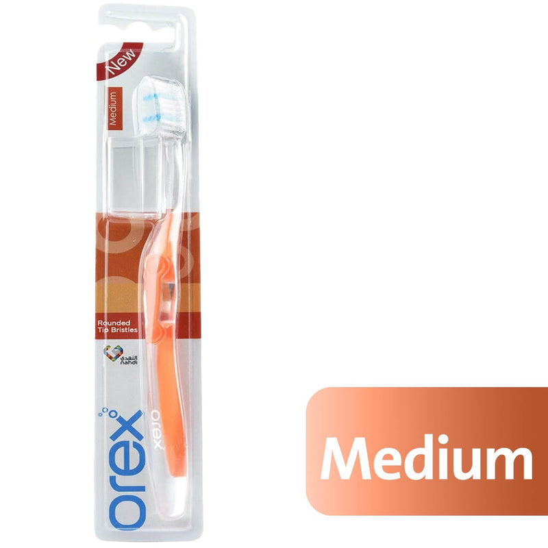 Orex Toothbrush Rounded-Tip Medium Soft Bristles Ergonomic Non-Slip Handle 1 Piece