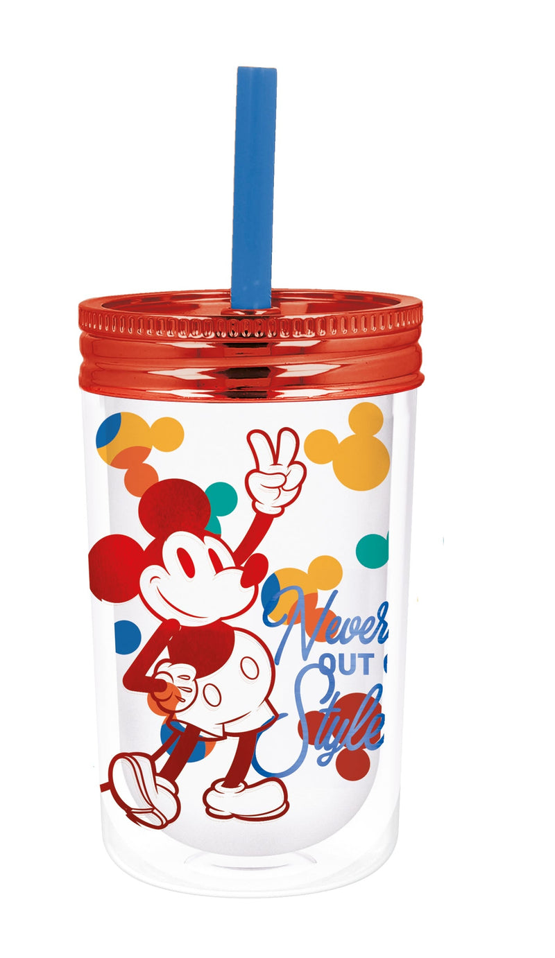 Disney Mickey Gold Straw Cup Double-Walled Reusable Tumbler, BPA-Free, 370 ml