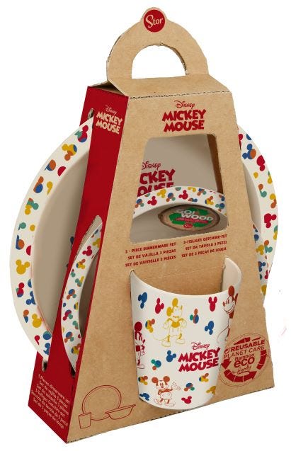Disney Mickey Wood Meal Set, 3-Piece Kids Plate Bowl and Tumbler, BPA-Free