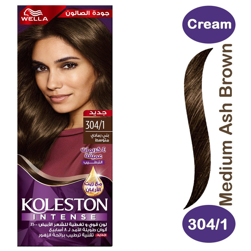 Koleston Color Intense Cream Kit Medium Ash Brown 304/1 with Developer
