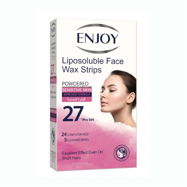 Enjoy Lipos Face Wax Strips Sensitive Skin 27-Piece Kit with Cleaning Wipes