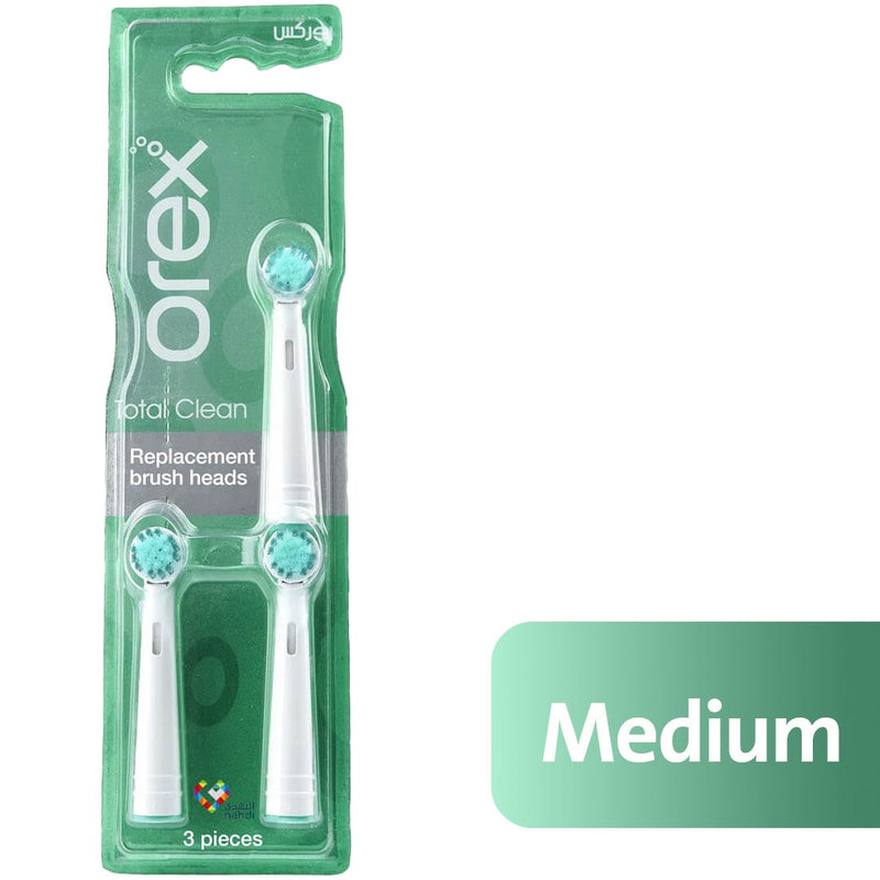 Orex Medium Electric Toothbrush Replacement Heads, 3 Pack