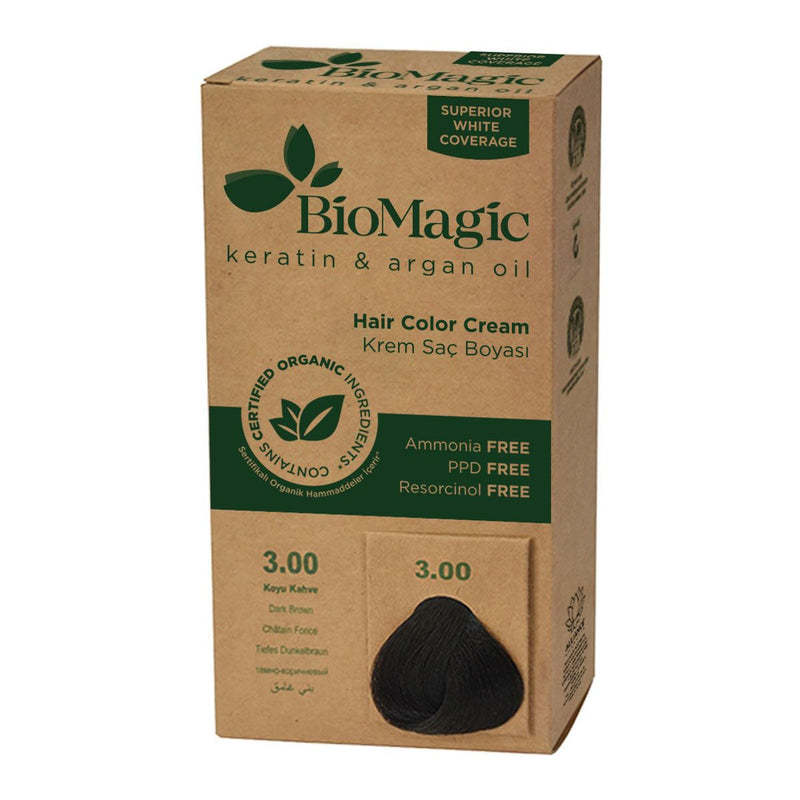 Biomagic Keratin & Argan Oil Hair Colour Cream 3/00 Dark Brown 60 ml