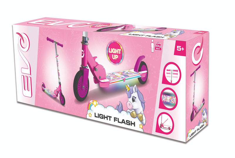 Evo Light Flash Int Unicorn Folding Kids Scooter, Flashing Light Rods, 3-Height Adjustable, 125mm Wheels